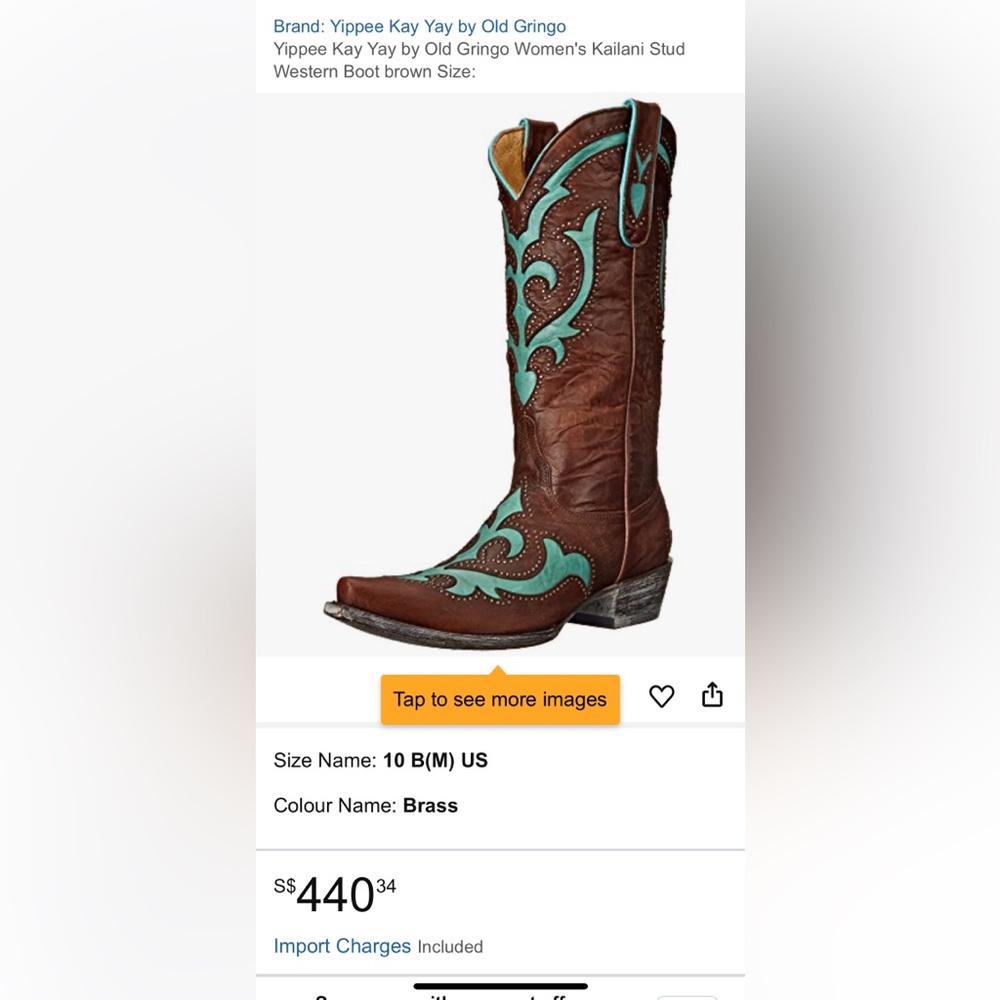 Old Gringo Brown and Turquoise Kailani Stud Boots - Picture 6 of 9